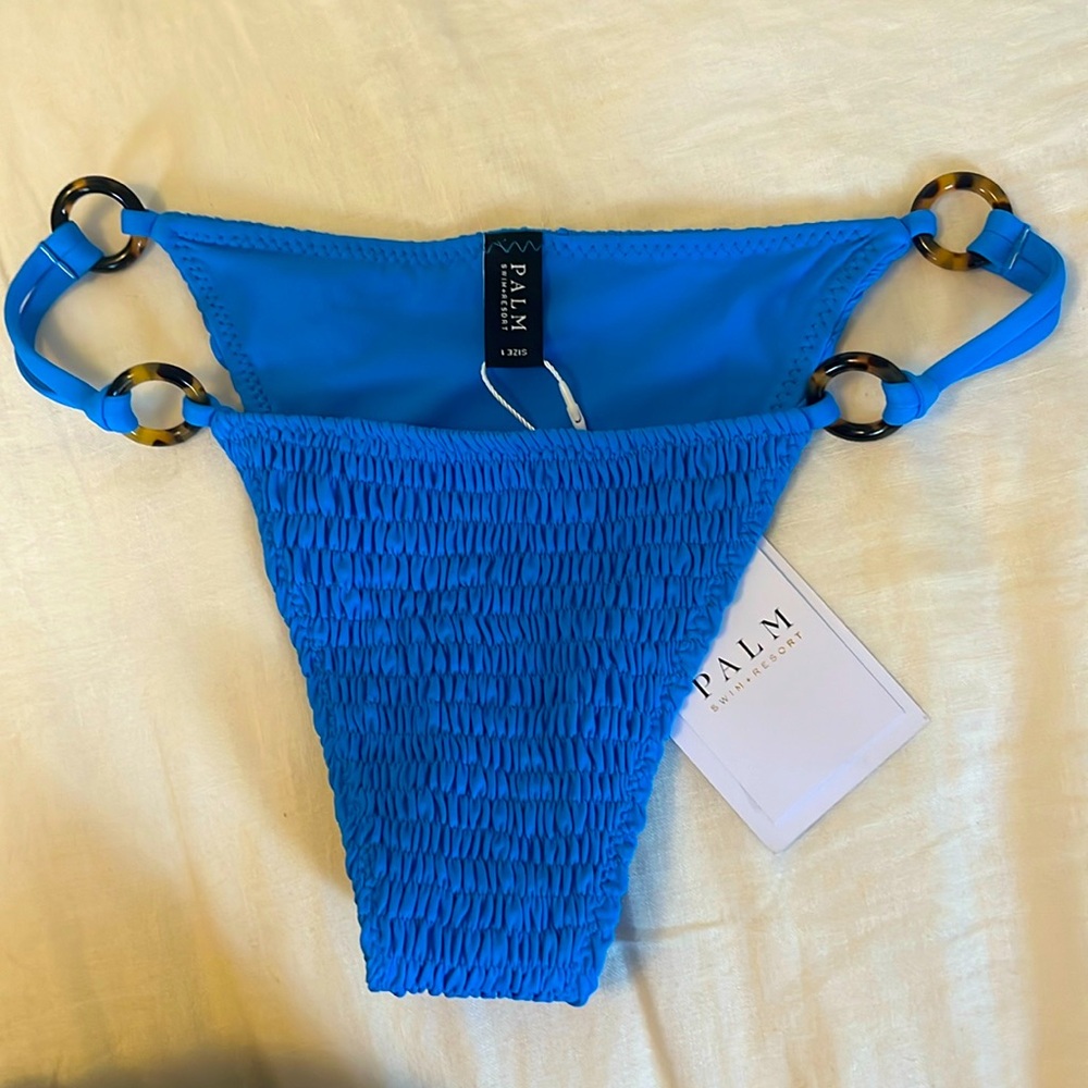 Blue smocked bikini bottoms